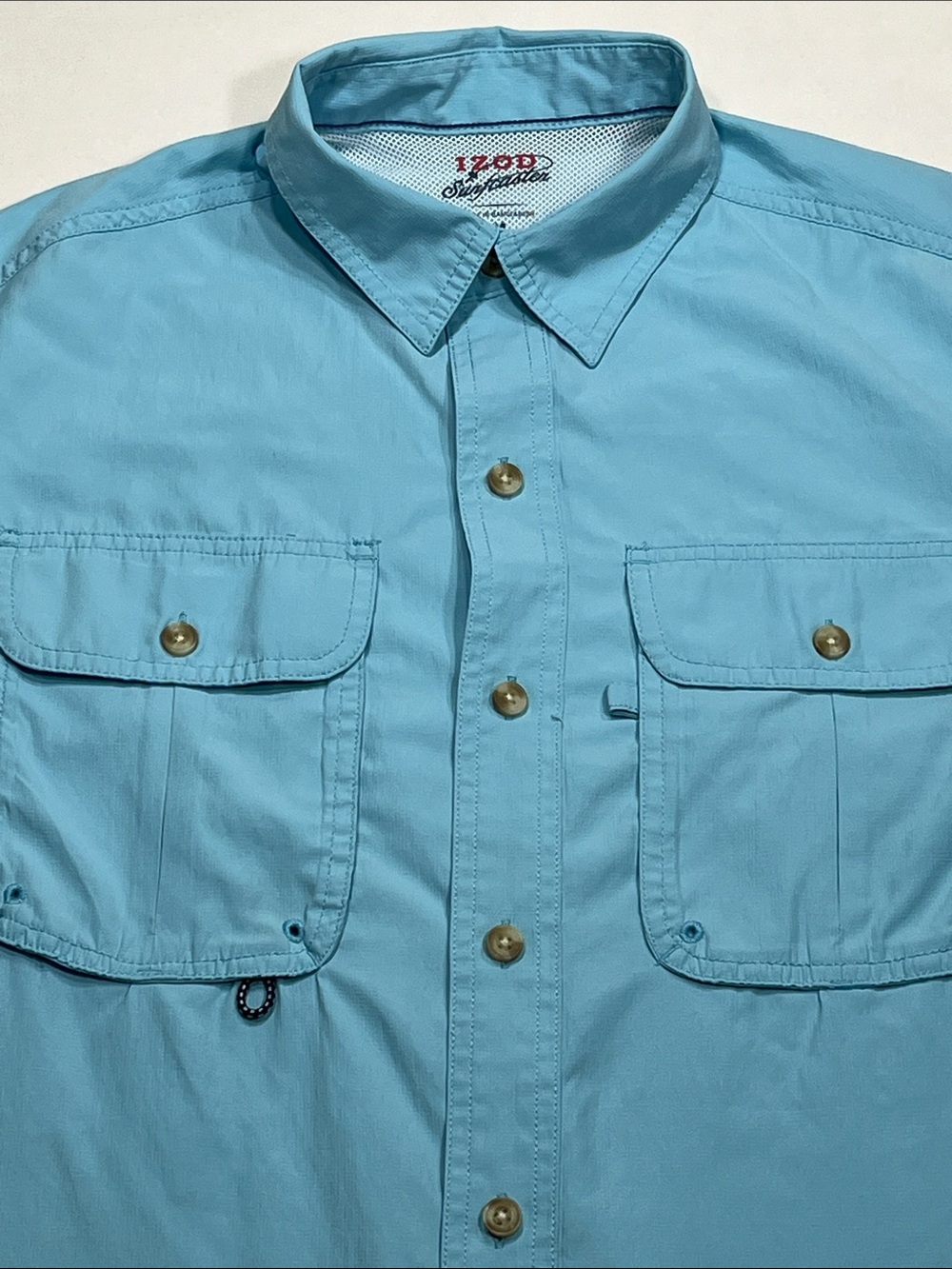 Izod Surfcaster Fishing Shirt Mens Medium Blue Vented Performance Button Outdoor
